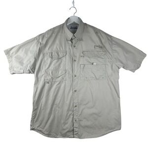 Columbia PFG Fishing Shirt Mens XL Beige Short‎ Sleeve Vented Utility